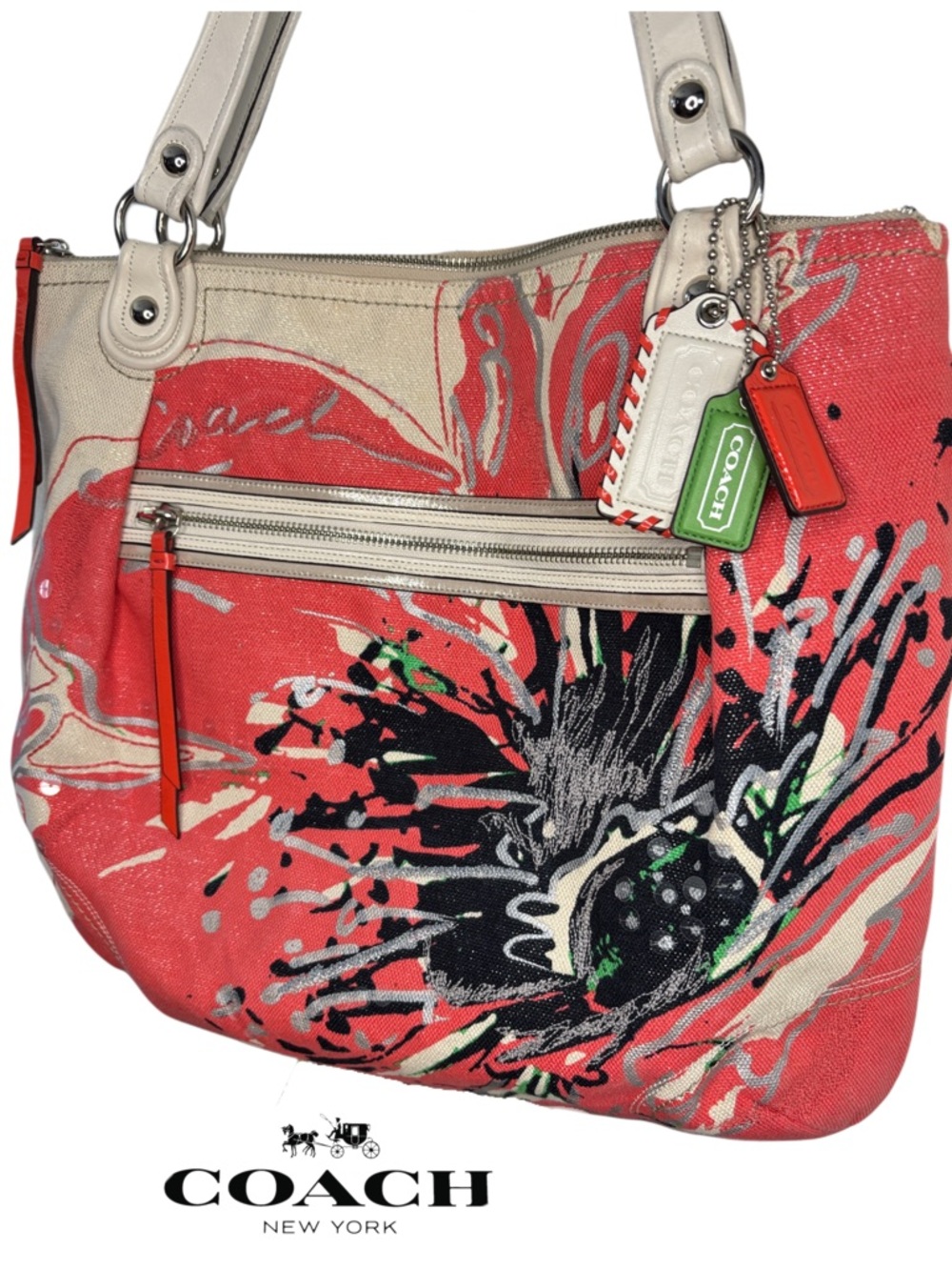 COACH POPPY Signature Coral Placed Flower Glam Limited Edition Tote Bag